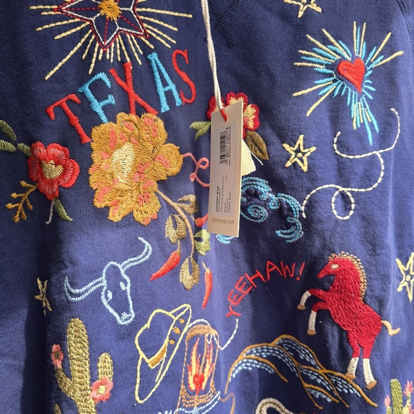 Johnny Was Texas Raglan NWT Navy Sweater Embroidery M Sweatshirt - Picture 11 of 14